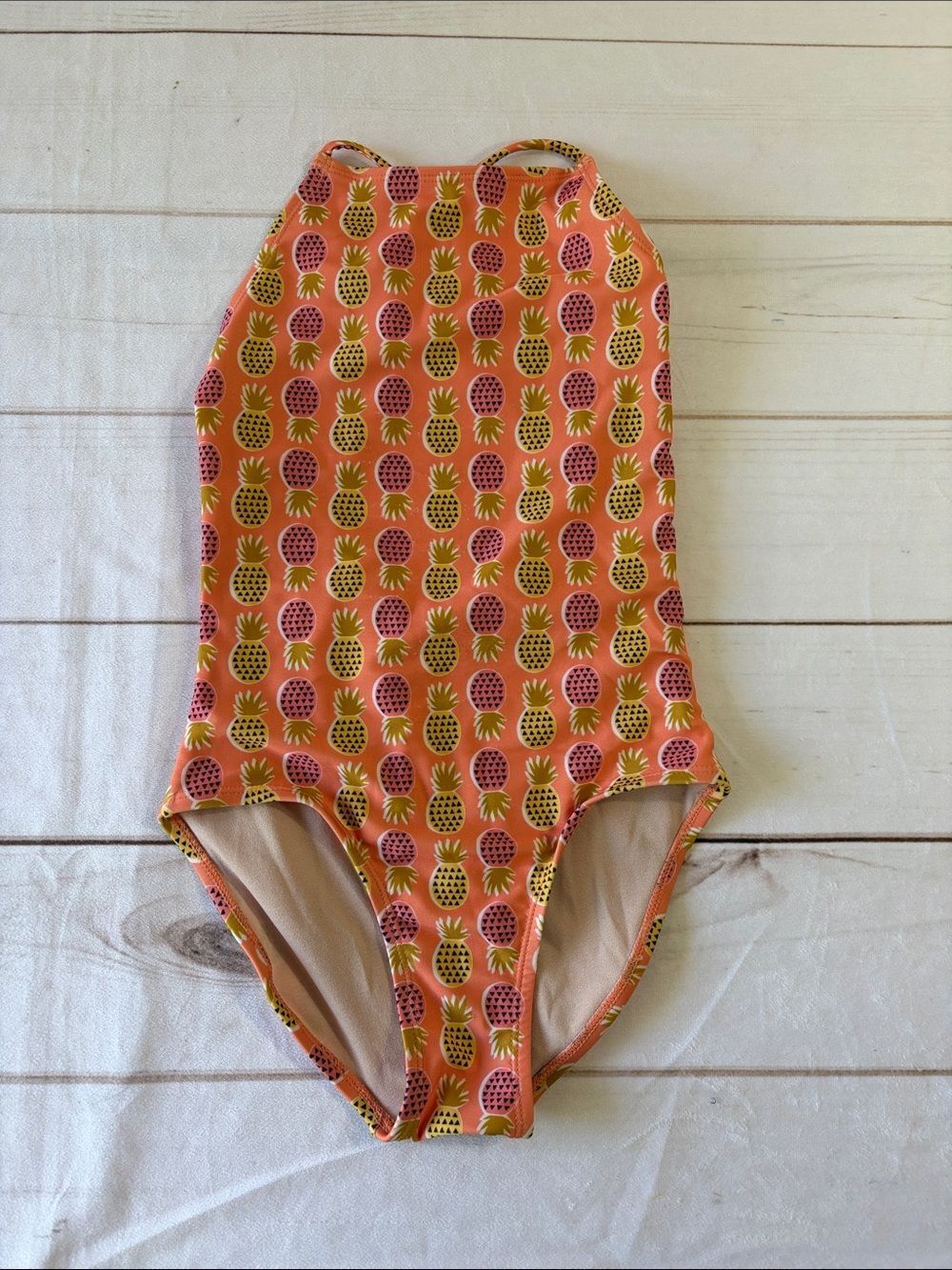 Tea Collection Pink and Yellow Pineapple Print Girls One-Piece Swimsuit